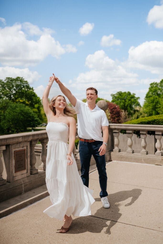 Cincinnati surprise engagement on top of Ault Park Pavilion