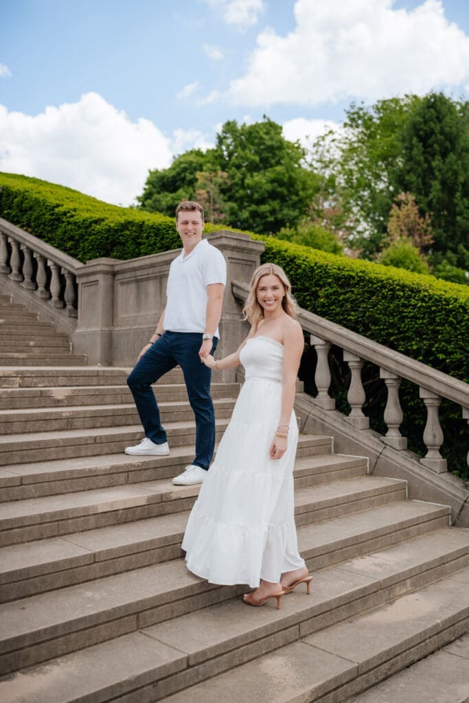 Cincinnati surprise engagement on the stairs of Ault Park Pavilion